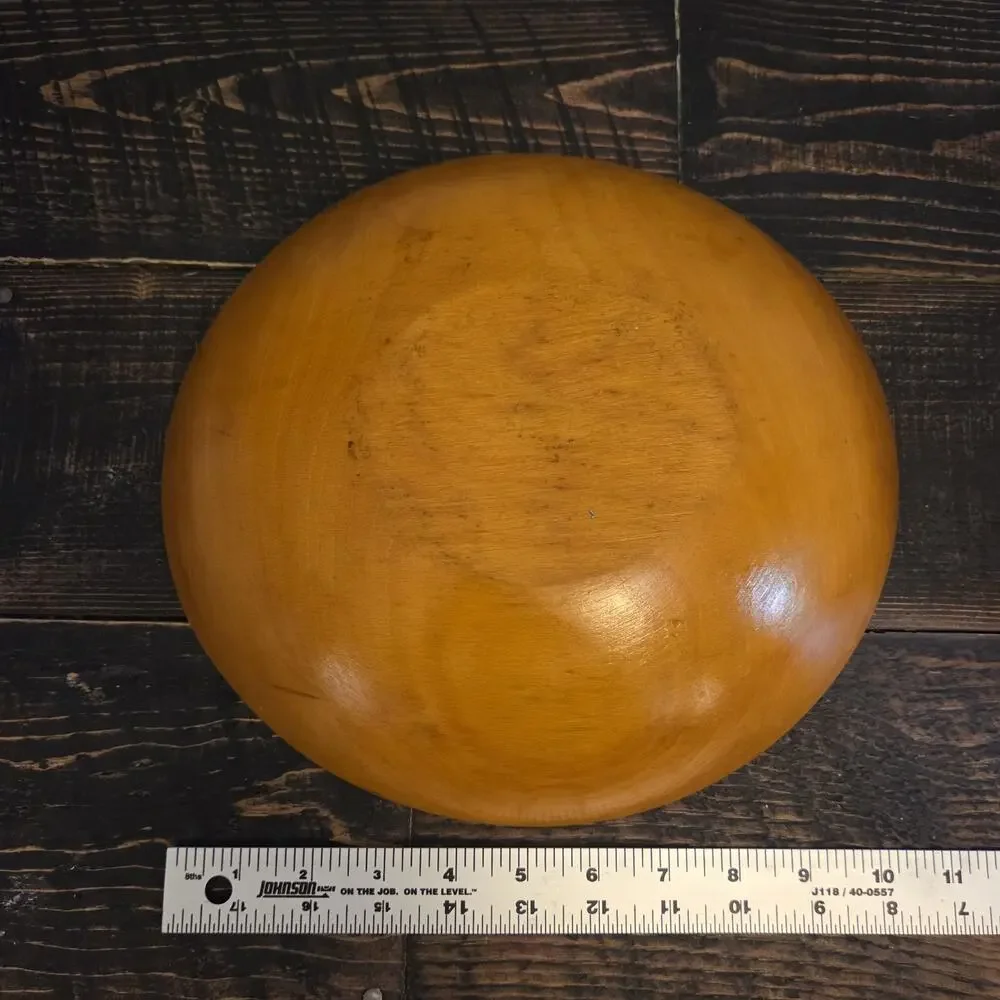 Vintage Primitive Wood Fruit Bowl Hand Painted Apple Peach Grapes 11